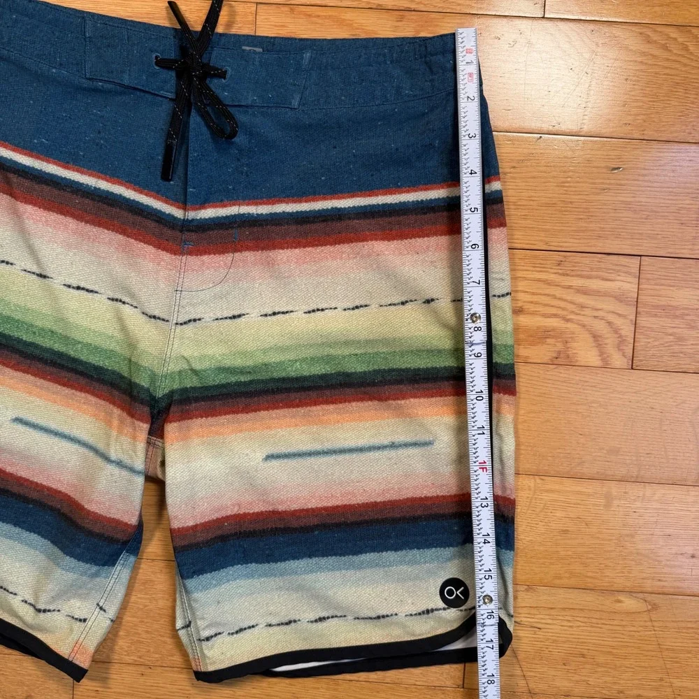 Outerknown Mens Serape Stripe Board Shorts Blue Multi Color Swim Trunks Size 28